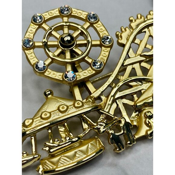 Vintage Gold-Tone AJC Articulated Carnival Ferris Wheel Brooch -318 - Picture 2 of 6